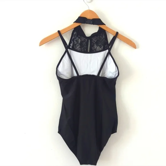 (2) NWT New Dancewear Black Mesh Lace Halter Tank Leotards Dance Gymnastics M - Picture 7 of 8